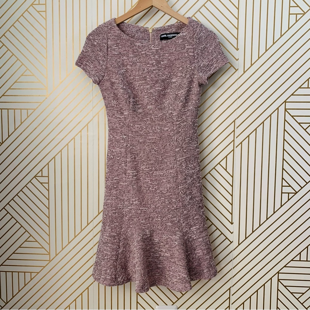 Karl Lagerfeld Paris tweed Flounce Sheath Fit & flare A line cap sleeve Dress 2